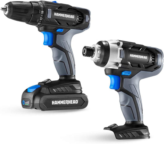 Hammerhead 20V Cordless 2-Tool Combo Kit: Drill and Impact Driver with 1.5Ah Battery and Charger - HCC2020
