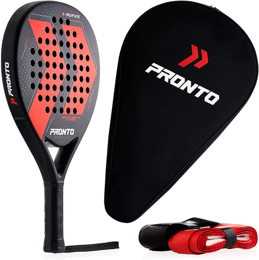 Padel Racket with Carry Bag by PRONTO, 3K Carbon Fiber Faces, Carbon Fiber Frame and Black Soft EVA Core to Provide Precision, Control and Power for Beginner and Intermediate Players